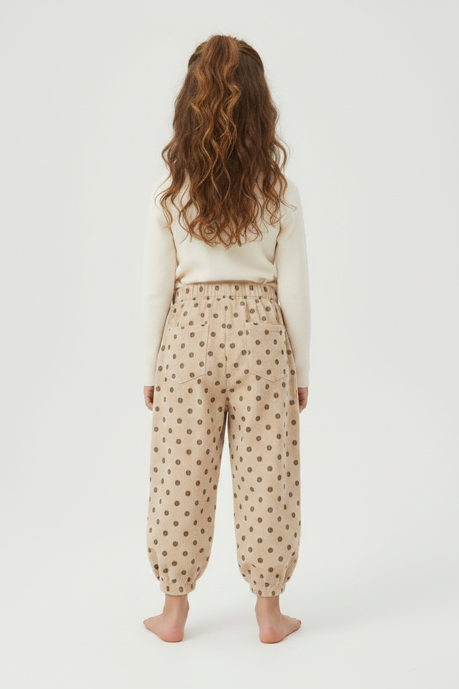Pantalon Velours Beige Ample Points Marrons Enfant - Cordé - vue 2