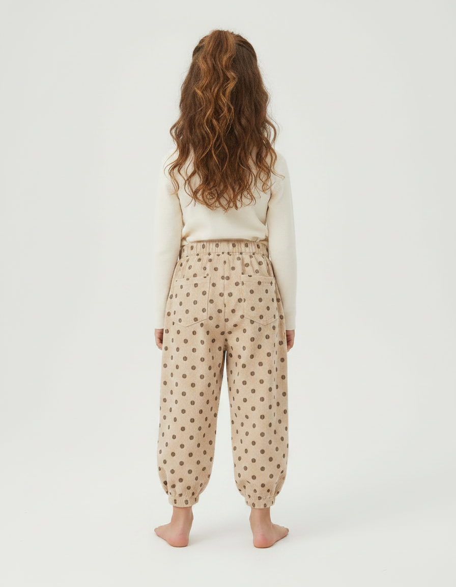 Pantalon Velours Beige Ample Points Marrons Enfant - Cordé - vue 2