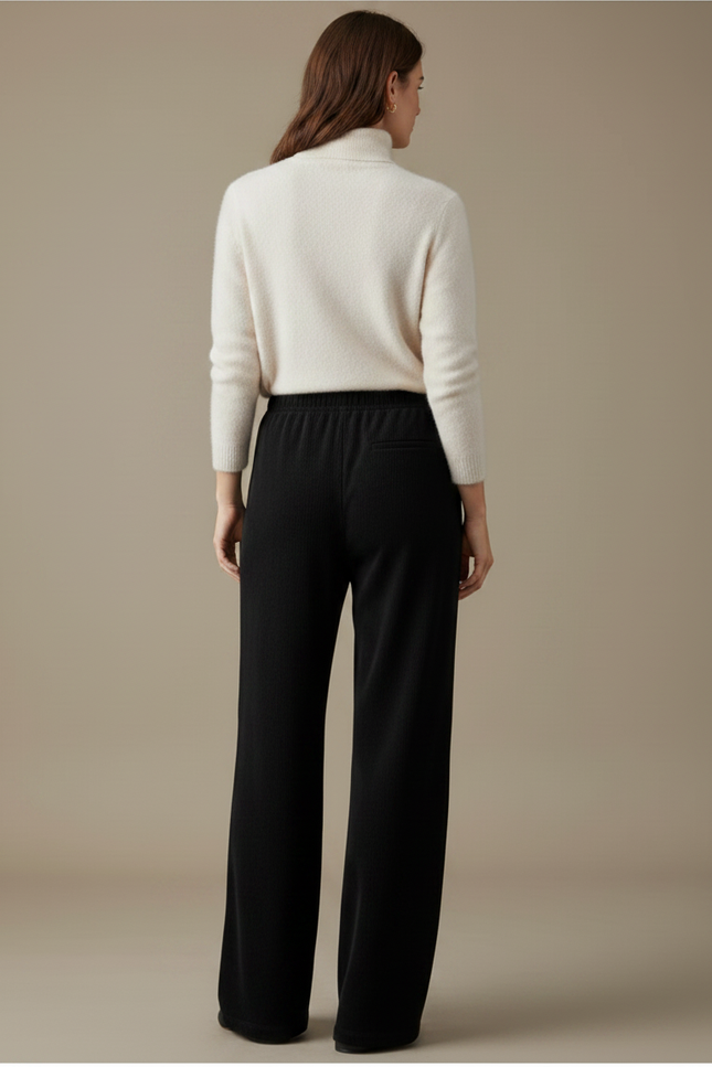 Pantalon Velours Noir Ample Taille Haute Fluide - vue 2