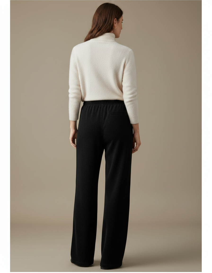 Pantalon Velours Noir Ample Taille Haute Fluide - vue 2