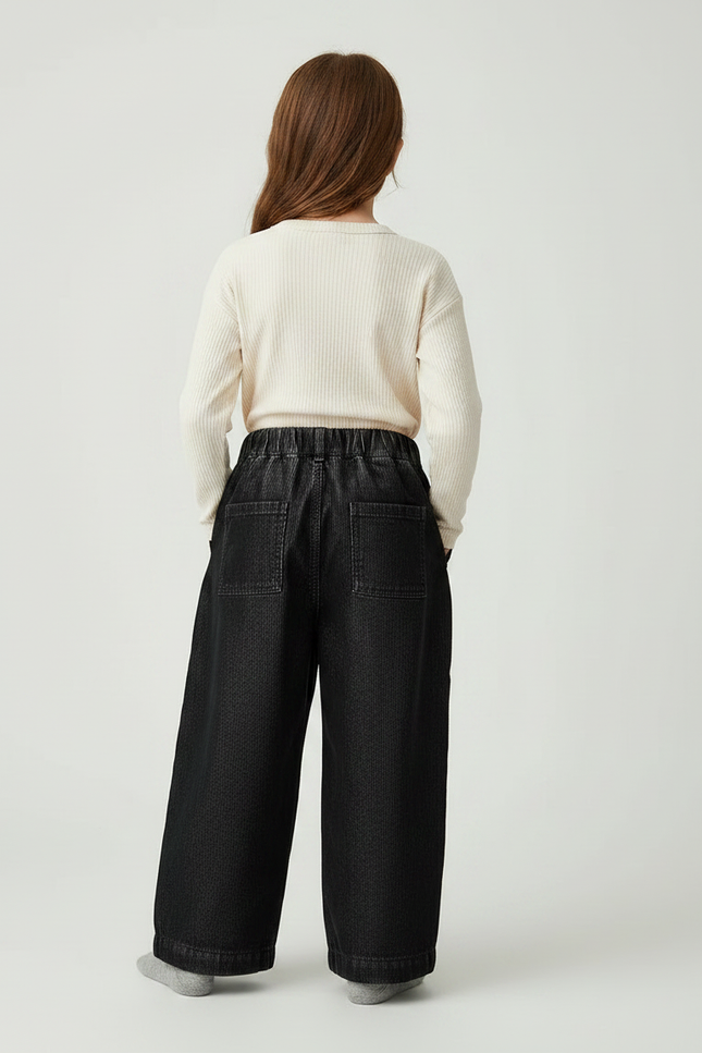 Pantalon Velours Fille Noir Large Côtelé Fin - Cordé - vue 2