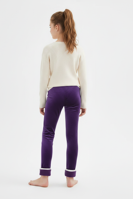 Pantalon Velours Violet Doublé Polaire Fille - vue 2