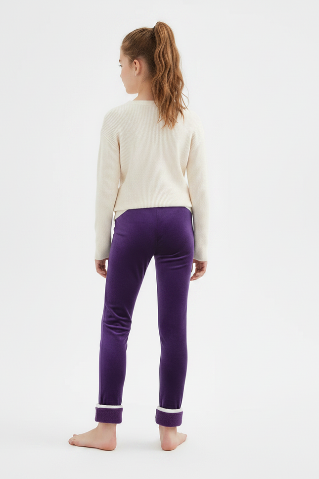 Pantalon Velours Violet Doublé Polaire Fille - vue 2