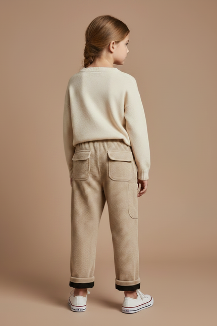 Pantalon Velours Côtelé Beige Ample Élastique Enfant - Cordé - vue 2