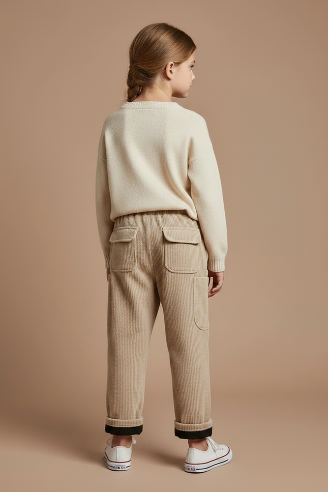 Pantalon Velours Côtelé Beige Ample Élastique Enfant - Cordé - vue 2