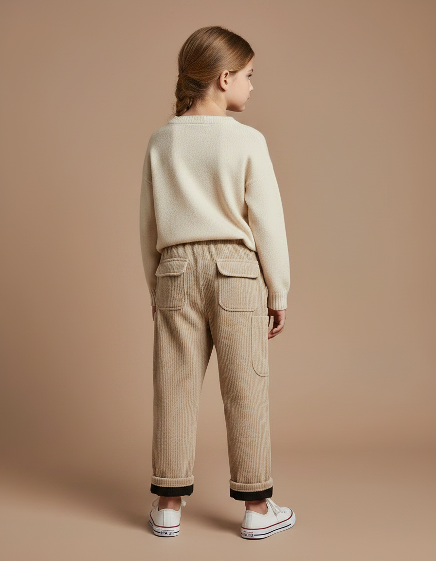 Pantalon Velours Côtelé Beige Ample Élastique Enfant - Cordé - vue 2