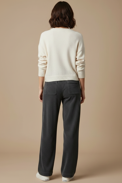 Pantalon Velours Côtelé Gris Ample Décontracté Femme - Cordé - vue 2