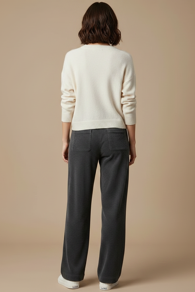 Pantalon Velours Côtelé Gris Ample Décontracté Femme - Cordé - vue 2