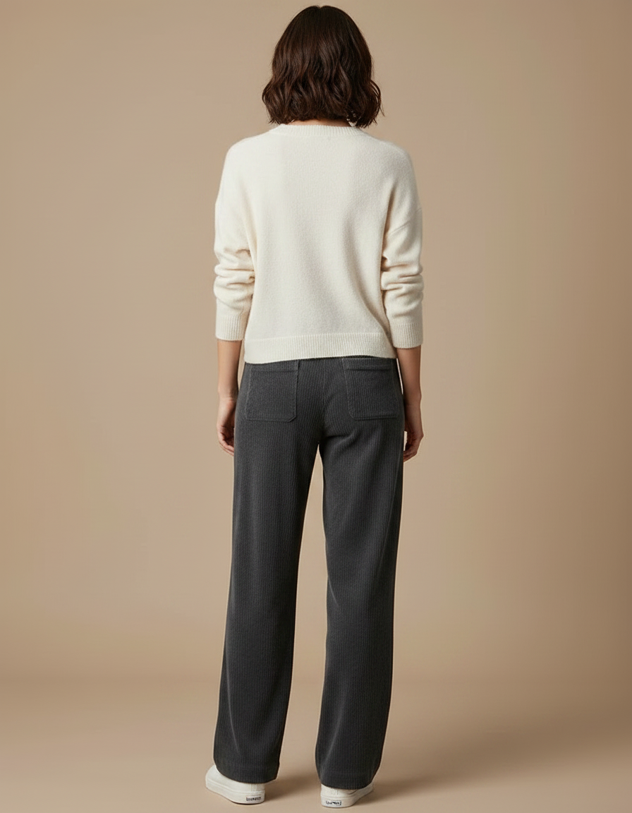 Pantalon Velours Côtelé Gris Ample Décontracté Femme - Cordé - vue 2