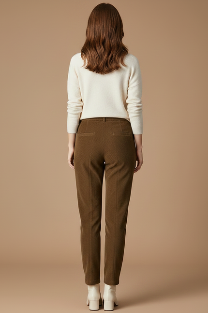 Pantalon Velours Marron Côtelé Droit Taille Haute Femme - vue 2
