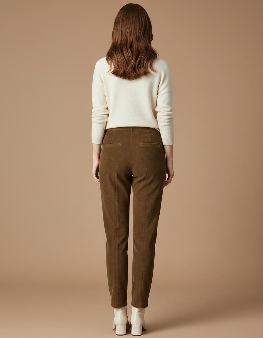 Pantalon Velours Marron Côtelé Droit Taille Haute Femme - vue 2