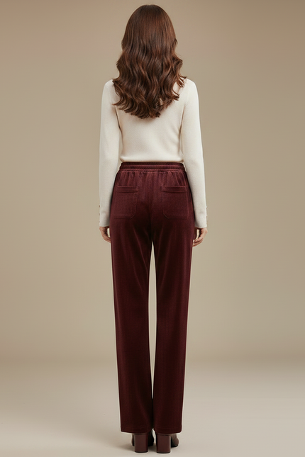 Pantalon Velours Côtelé Bordeaux Ample Taille Haute Femme - Cordé - vue 2