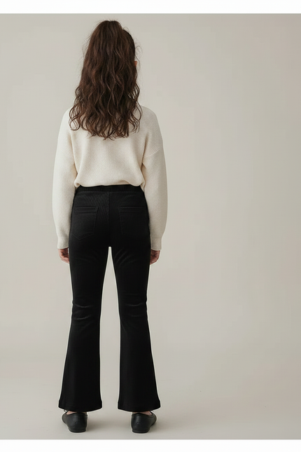 Pantalon Velours Noir Côtelé Évasé Fille - Cordé - vue 2