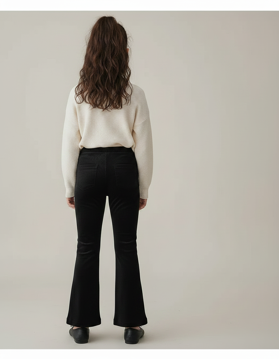Pantalon Velours Noir Côtelé Évasé Fille - Cordé - vue 2