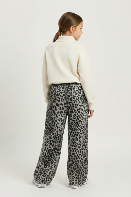 Pantalon Velours Léopard Gris Ample Enfant Hiver - vue 2