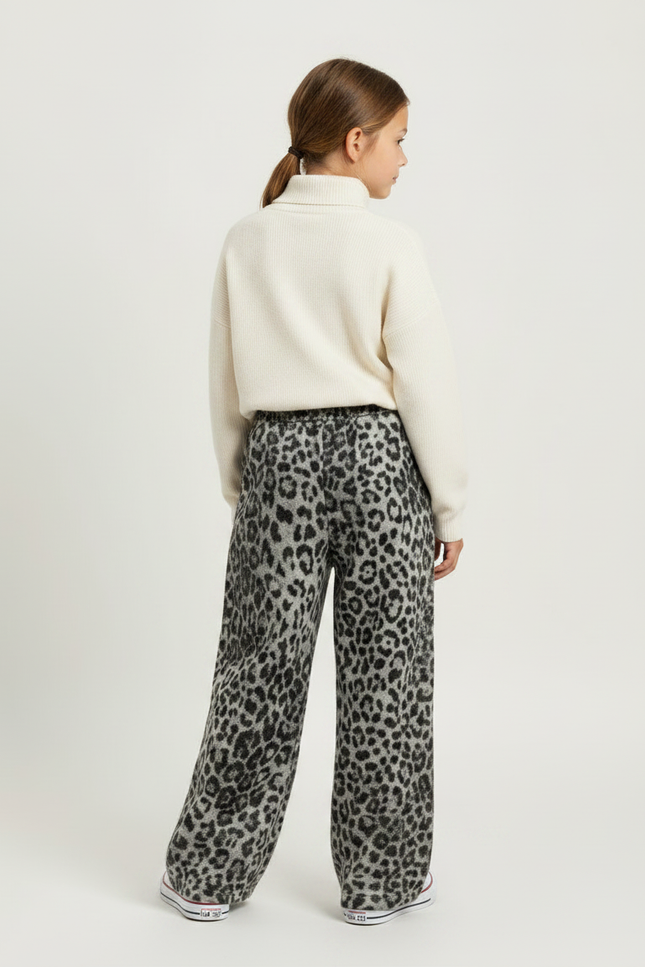 Pantalon Velours Léopard Gris Ample Enfant Hiver - vue 2
