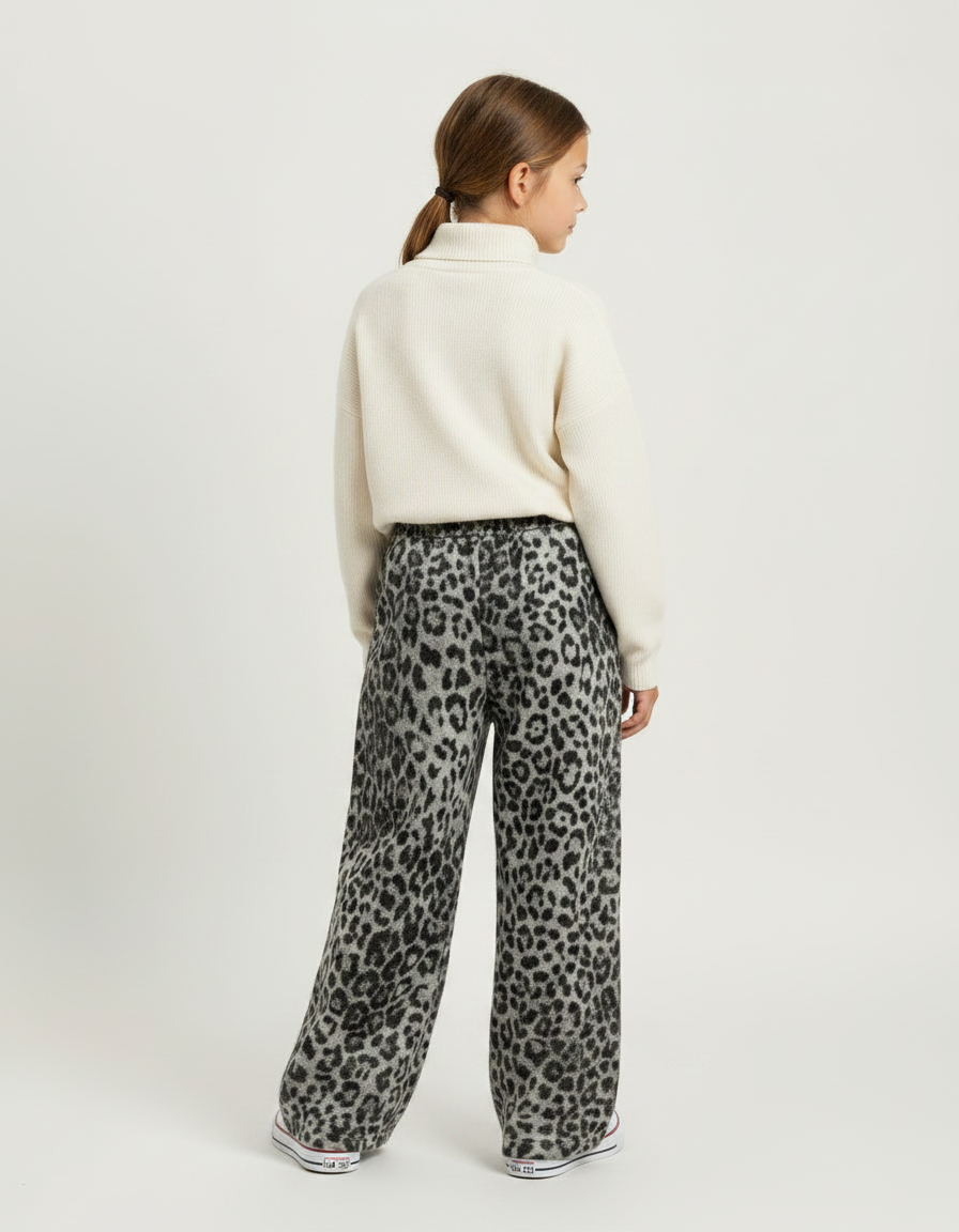 Pantalon Velours Léopard Gris Ample Enfant Hiver - vue 2