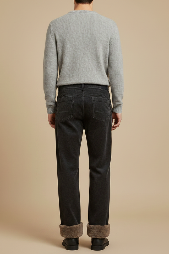 Pantalon Velours Côtelé Noir Ample Doublé Chaud - Cordé - vue 2