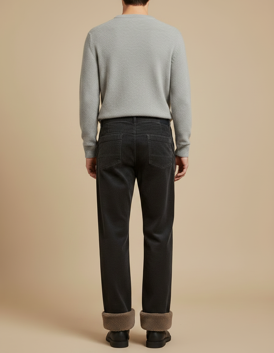 Pantalon Velours Côtelé Noir Ample Doublé Chaud - Cordé - vue 2