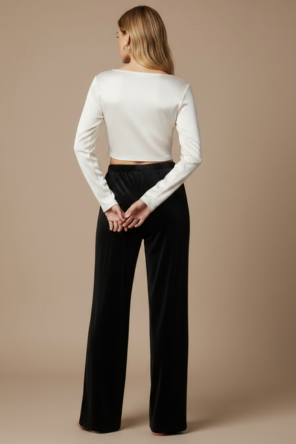 Pantalon Velours Femme Noir Large Lisse - vue 2