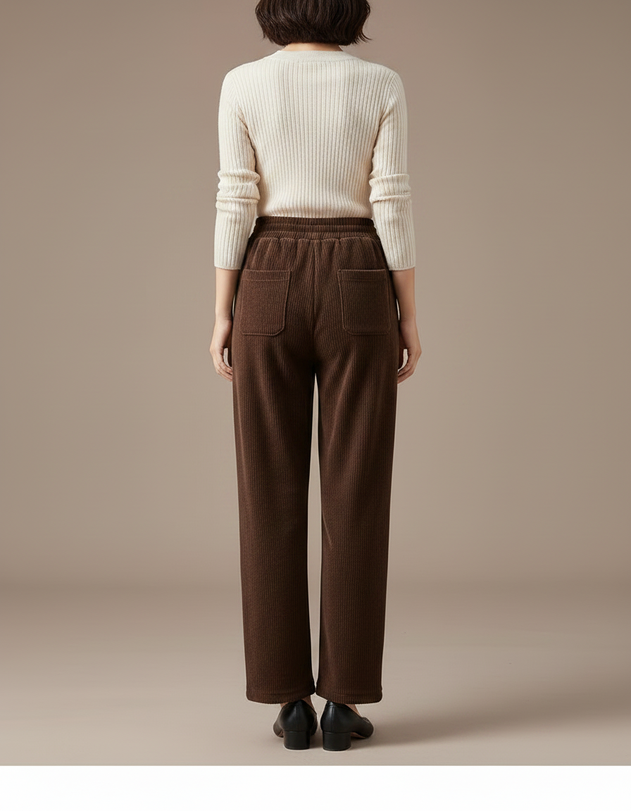 Pantalon Velours Côtelé Marron Ample Épais Femme - Cordé - vue 2