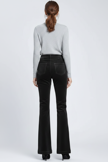 Pantalon Flare Velours Noir - Cordé - vue 2