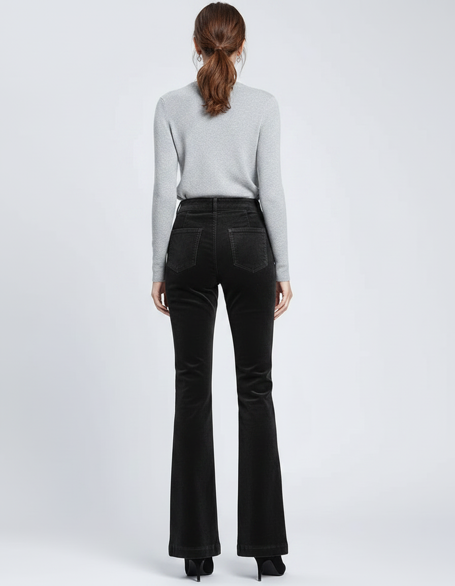Pantalon Flare Velours Noir - Cordé - vue 2