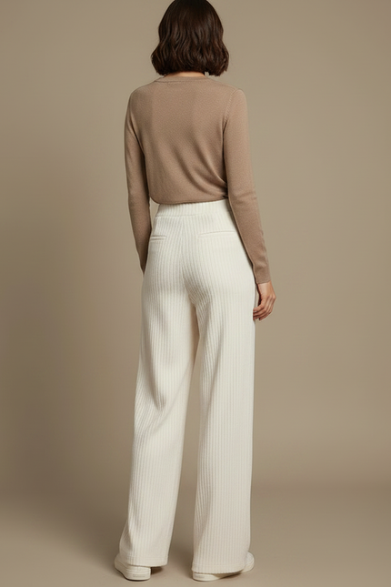Pantalon Velours Côtelé Blanc Cassé Ample Décontracté Élégant - Cordé - vue 2