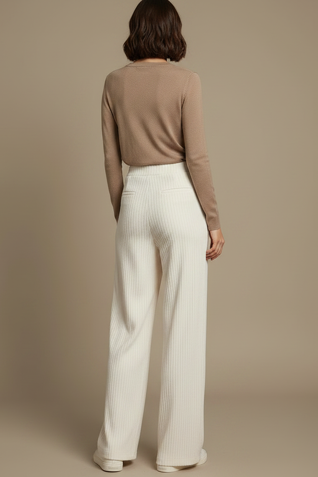 Pantalon Velours Côtelé Blanc Cassé Ample Décontracté Élégant - Cordé - vue 2