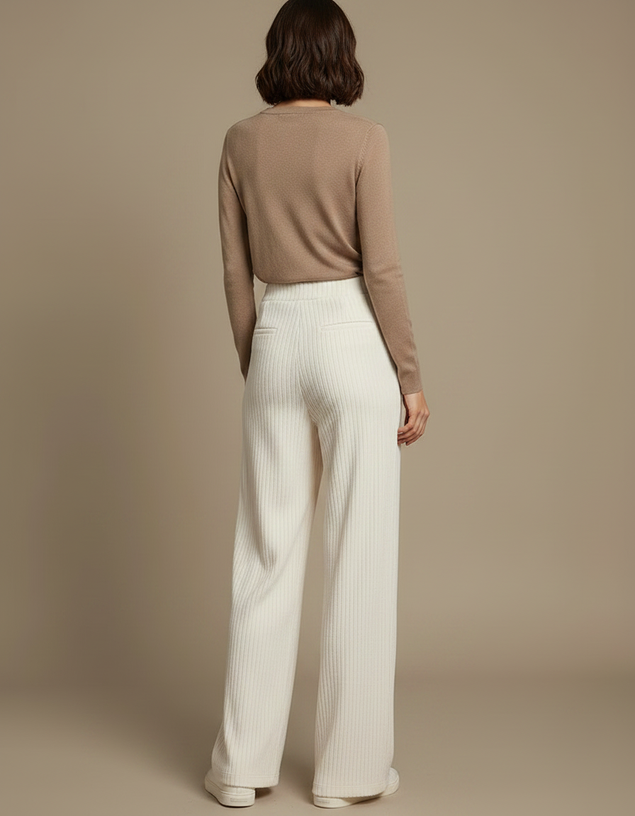 Pantalon Velours Côtelé Blanc Cassé Ample Décontracté Élégant - Cordé - vue 2