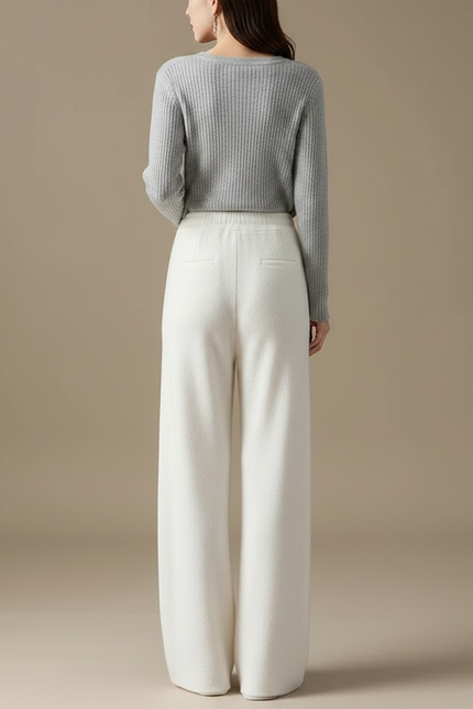 Pantalon Velours Blanc Cassé Ample Tricoté Décontracté - vue 2