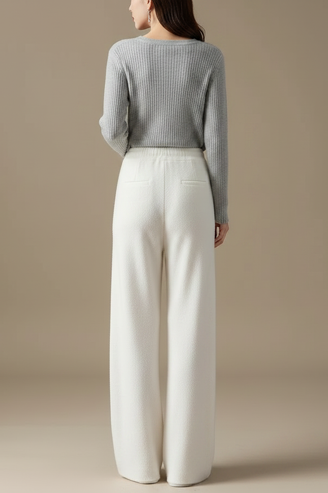Pantalon Velours Blanc Cassé Ample Tricoté Décontracté - vue 2