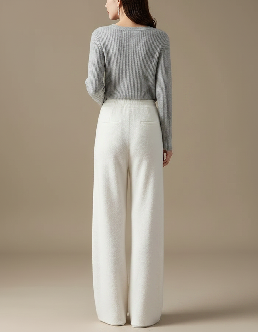 Pantalon Velours Blanc Cassé Ample Tricoté Décontracté - vue 2