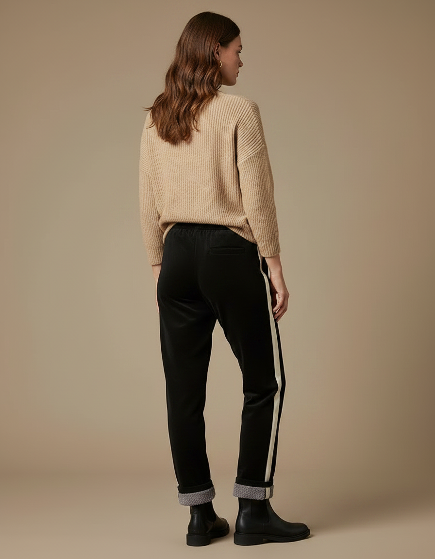 Pantalon Velours Noir Ample Doublé Chaud Femme - vue 2