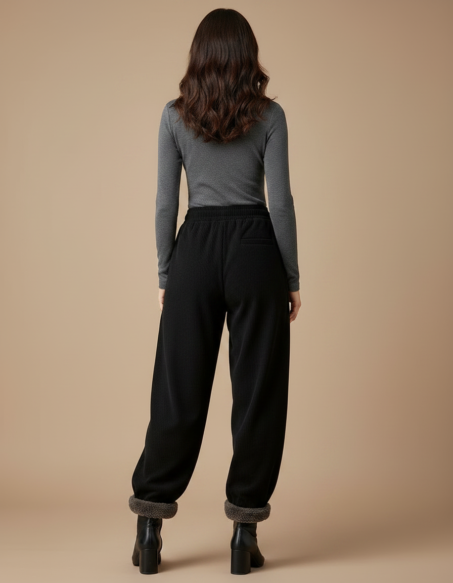 Pantalon Velours Noir Ample Côtelé Doublé Chaud - Cordé - vue 2