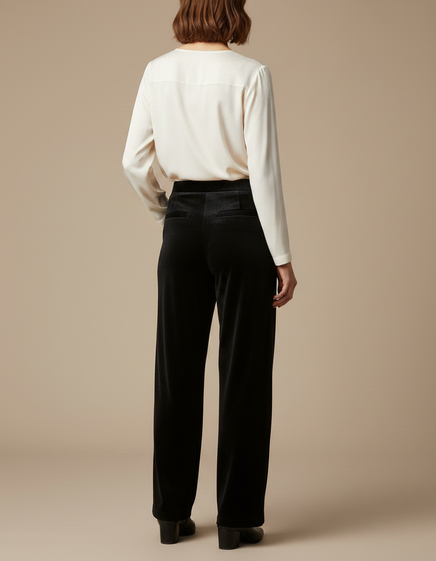 Pantalon Velours Lisse Noir Femme - vue 2