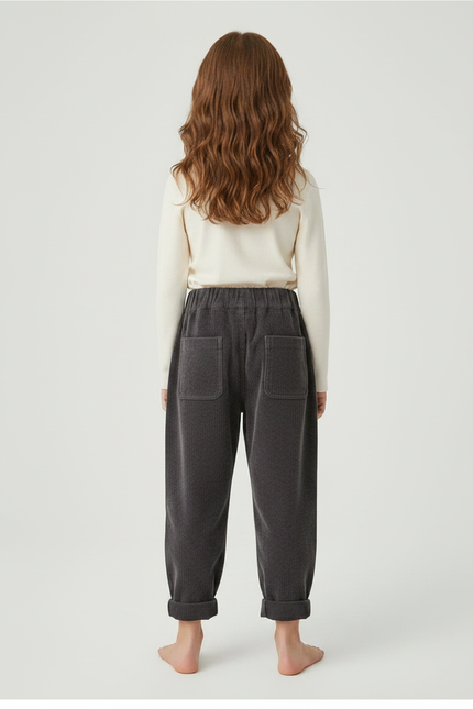 Pantalon Velours Côtelé Gris Ample Enfant Décontracté - Cordé - vue 2