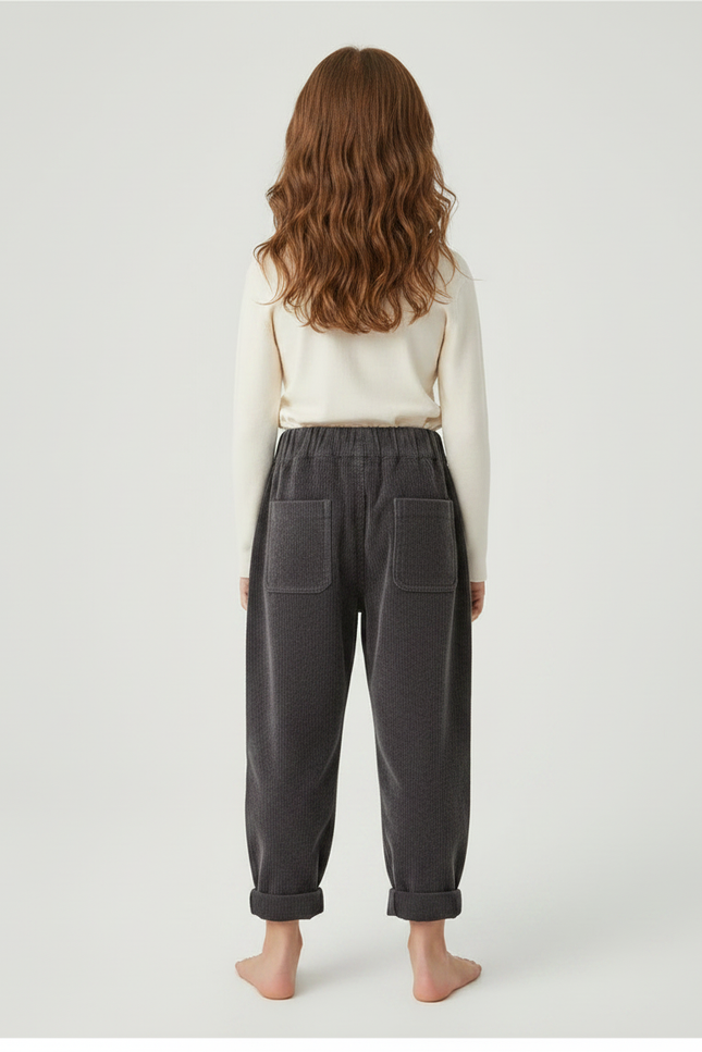 Pantalon Velours Côtelé Gris Ample Enfant Décontracté - Cordé - vue 2