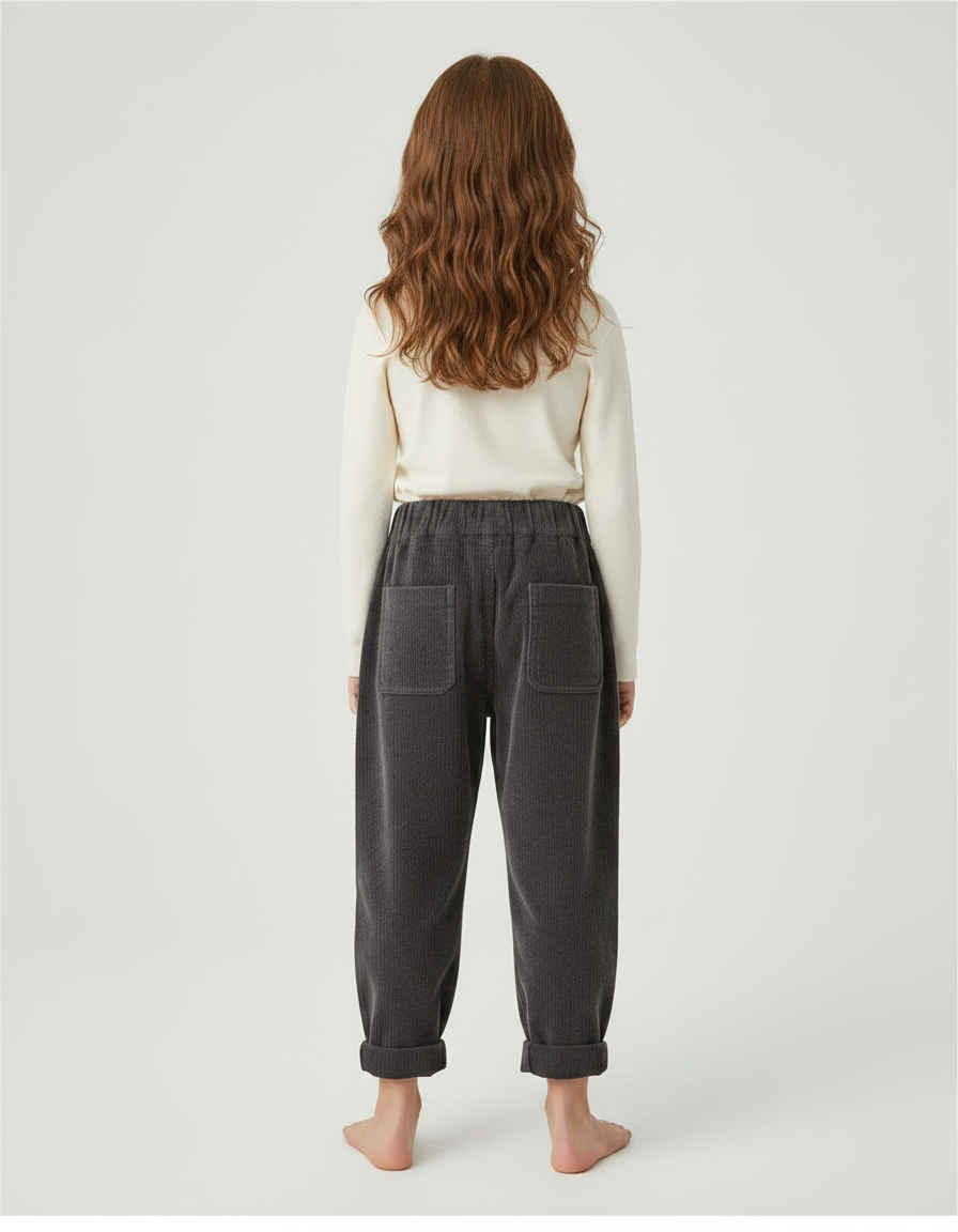 Pantalon Velours Côtelé Gris Ample Enfant Décontracté - Cordé - vue 2