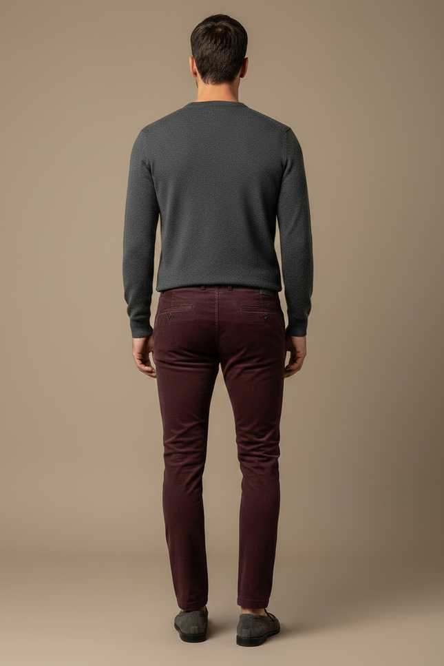 Pantalon Velours Bordeaux Slim Côtelé Homme Élégant - Cordé - vue 2