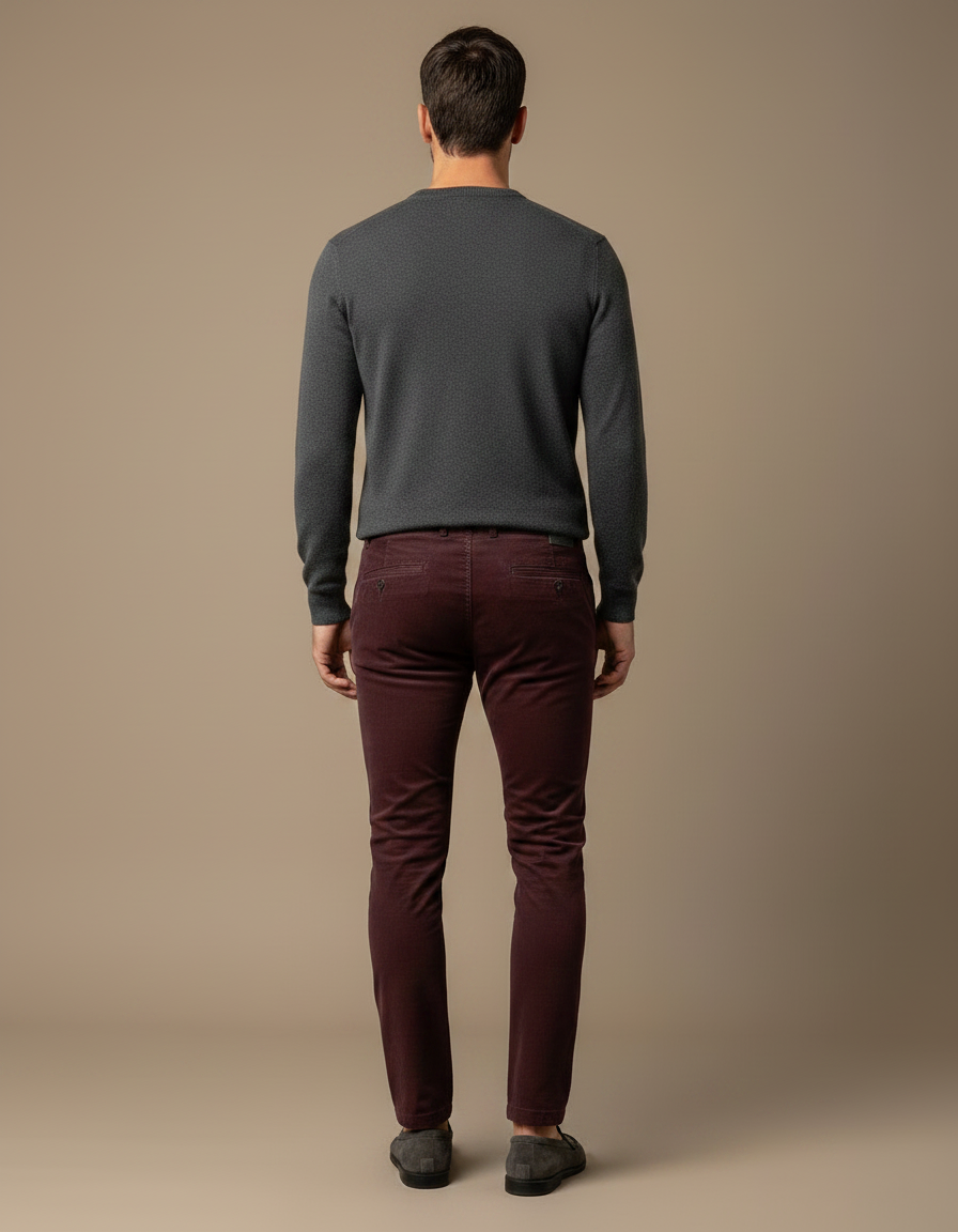 Pantalon Velours Bordeaux Slim Côtelé Homme Élégant - Cordé - vue 2