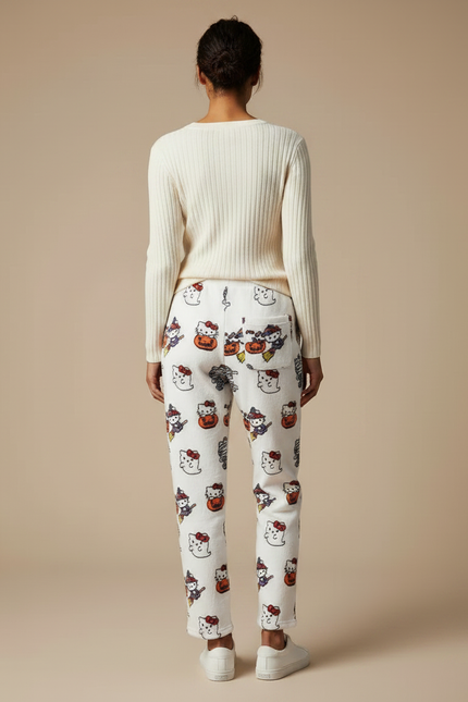 Pantalon Velours Blanc Motif Halloween Hello Kitty Confortable - vue 2