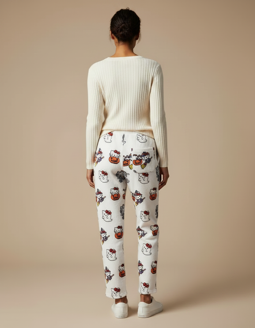Pantalon Velours Blanc Motif Halloween Hello Kitty Confortable - vue 2