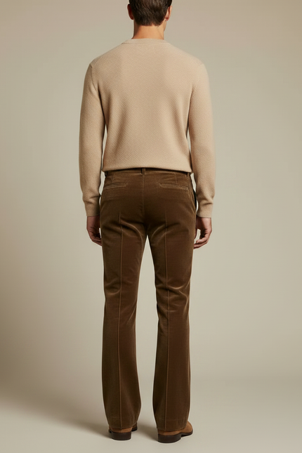 Pantalon Velours Marron Évasé Côtelé Homme Élégant - vue 2