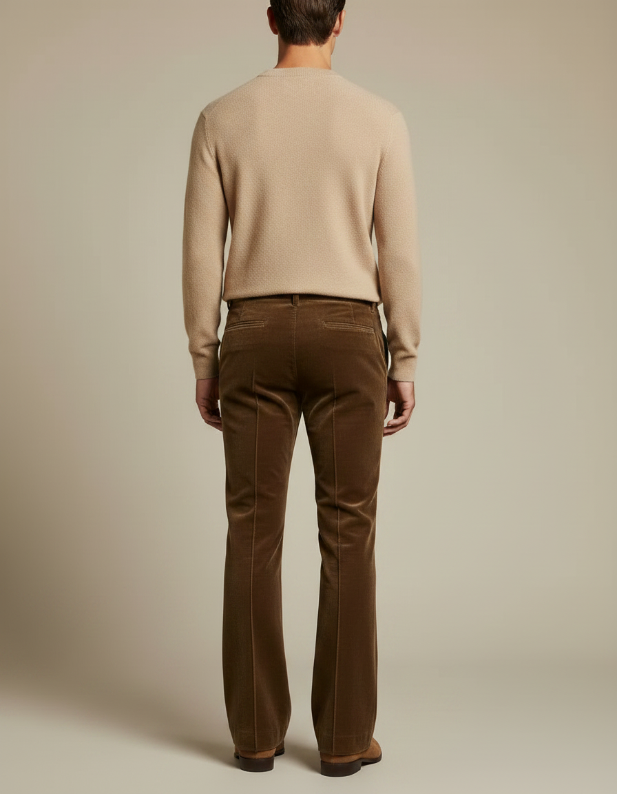 Pantalon Velours Marron Évasé Côtelé Homme Élégant - vue 2