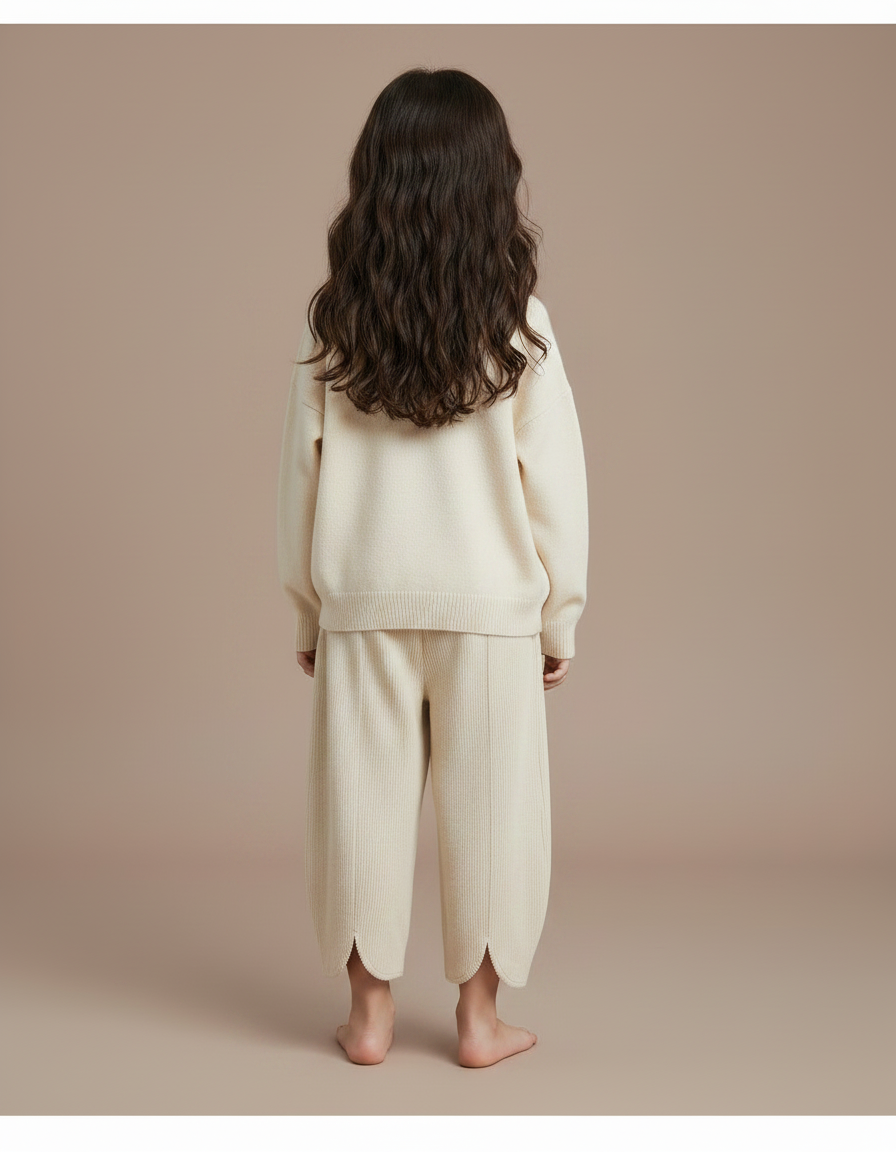 Pantalon Velours Beige Ample Fille Rétro Côtelé - vue 2