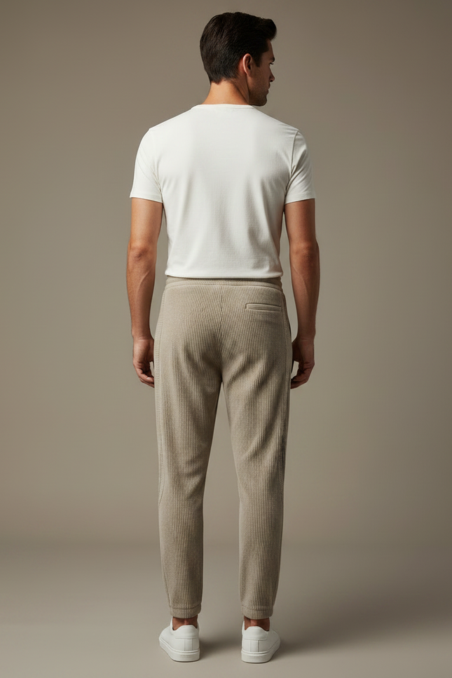 Pantalon Velours Côtelé Beige Décontracté Homme Cordon - Cordé - vue 2