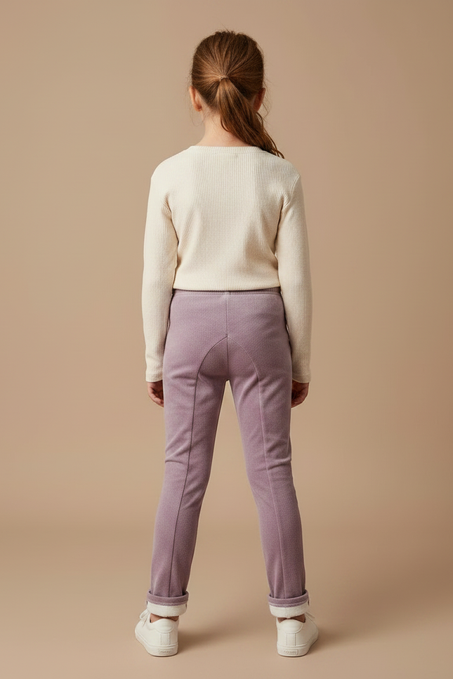 Pantalon Velours Mauve Enfant Fille Doux Hiver - Violet Molleton - vue 2