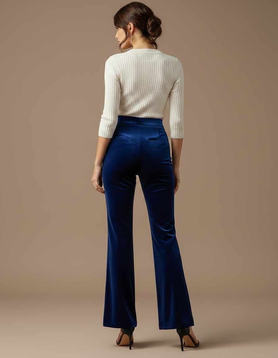 Pantalon Velours Flare Femme - Bleu - vue 2