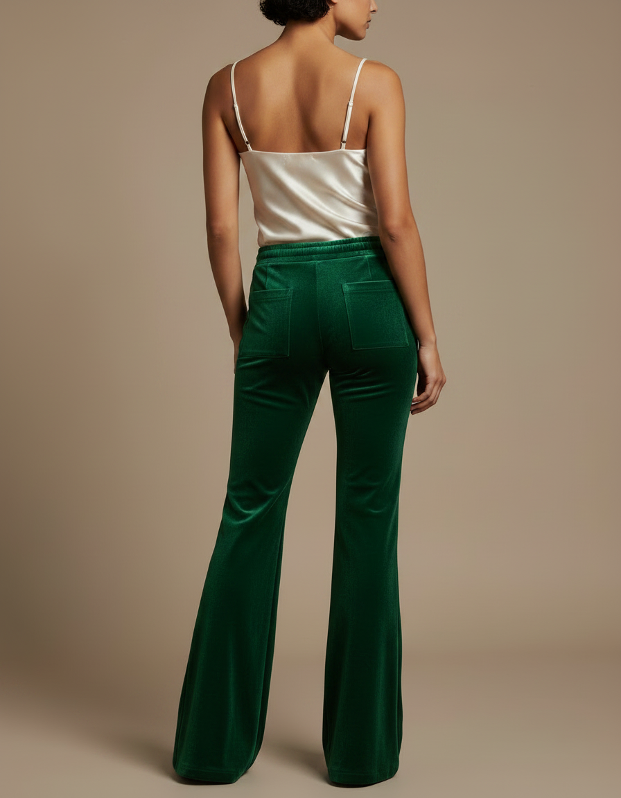Pantalon Velours Vert Émeraude Fluide Décontracté Femme - vue 2